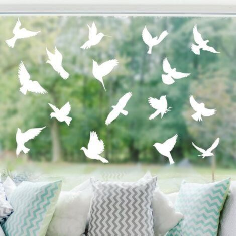 Autocollants Anti-Collision Oiseaux – 16 Stickers Réutilisables Électrostatiques, Motifs d’Oiseaux Variés, Grands Formats Translucides pour Fenêtres et Portes Vitrées Intérieures & Extérieures (1/5)