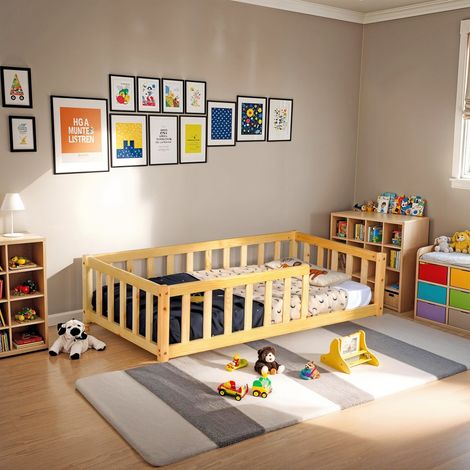 Le Quai Des Affaires – Lit NINO 70x140 cm – Structure en pin naturel – Barrière de sécurité 28.5 cm – Sommier à 13 lattes – Capacité 80 kg