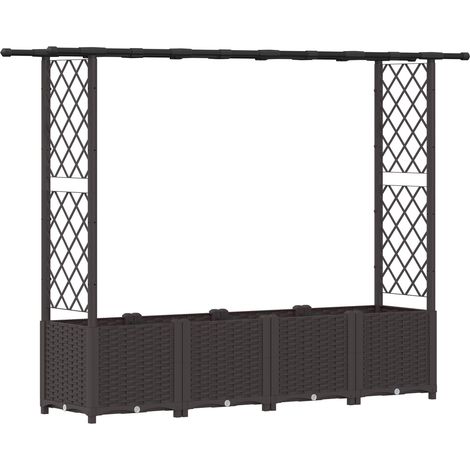 Fioriera da giardino Letto Rialzato con Griglia e Tetto Marrone 203 x 40 x 136 cm PP (1/5)