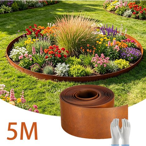 Rouleau bordure jardin 5m – avec une paire de gants - Flexible et résistant aux intempéries – Pour délimiter allées et parterres (1/5)