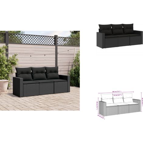 Salon de jardin 3 pcs avec coussins noir résine tressée - Salon De Jardin - Mobilier De Jardin - Salon Extérieur - Ensemble Canapé Jardin - Canapé D'extérieur (1/3)