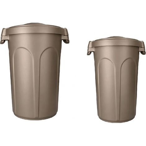 Set 2 Pattumiere Bidoni in Plastica Robusta 46L e 23L con Coperchio Ermetico a Clip Antiodore e Antirandagismo Colore tortora Metallizzato per Interno ed Esterno