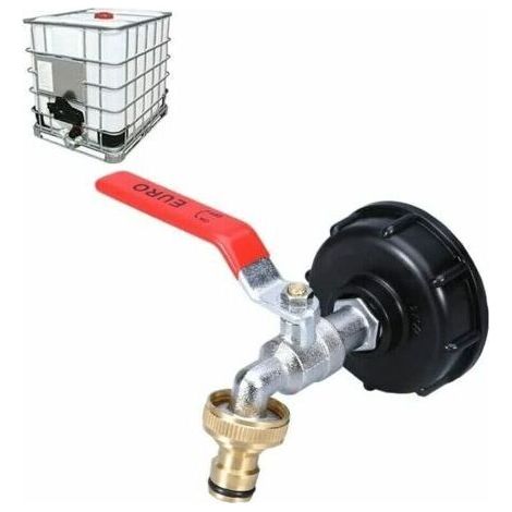 Robinet De Réservoir Ibc 1000L Robinet De Collecte D'Eau De Pluie, Adaptateur De Réservoir Ibc 1/2" Double Robinet De Collecte D'Eau De Pluie, Robinet En Laiton En Pp Filetage Grossier 60 Mm (3 (1/5)