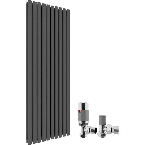 ELEGANT 1600 x 590 mm Vertical Column Designer Radiator Double Oval Panel Anthracite Central Heating Radiators + Chrome Thermostatic Radiator Valves (1/5)