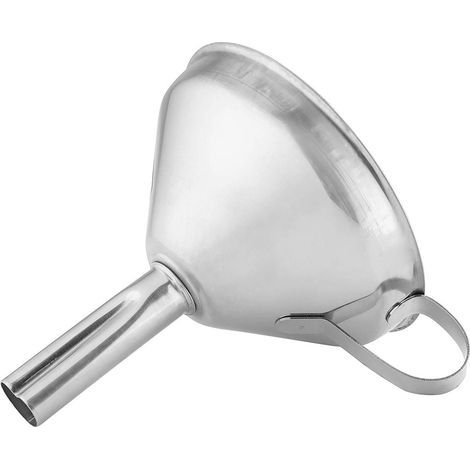 Entonnoir en Acier Inoxydable avec Anse, Ustensile de Cuisine pour Remplissage de Bouteilles Transfert de Liquides, Entonnoir Métallique Diamètre 10 cm, Argenté (1/5)