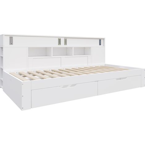 Letto giorno per bambini 90 x 190 cm con cassetti e contenitore, bianco, MDF (1/5)