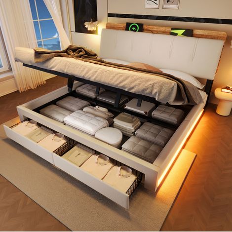 letto contenitore 180x200 ricarica USB LED HAVRYA (1/5)