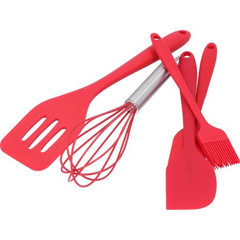 Lot de 5 spatules en silicone rouges pour la décoration de gâteaux et autres préparations de pâtisserie maison. (1/5)