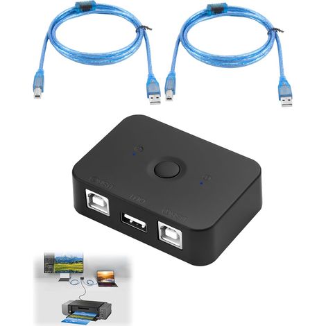 Commutateur de Partage d'imprimante USB 2 Ports USB B - 2 Ordinateurs Partagent 1 Imprimante, 2 en 1 Sortie Print Sharer, Interrupteur Manuel, avec Lumière LED, avec 2 Câbles D'imprimante de 1,5M (1/5)