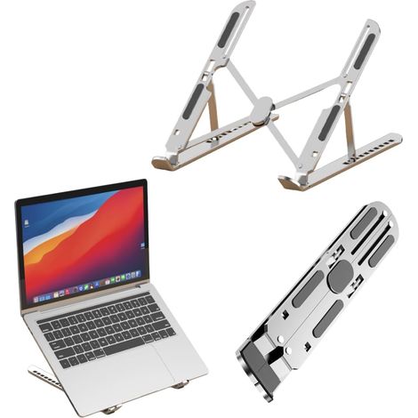 Support ordinateur portable argenté réglable, rehausseur aluminium pliable, compatible 10-17,3 pouces (1/5)