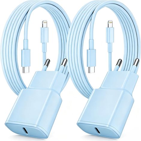 Chargeur Rapide pour iPhone 14 13 12 11, Lot de 2 PD 3.0 Prise USB C (Bleu) (1/5)