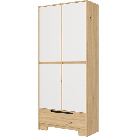 Armario de cocina 80x35x180 cm MDF blanco y natural, almacenaje práctico – MEUBLIV (1/5)