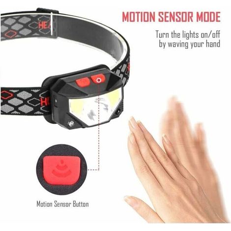 KLVGTIFS PU - 13Thirteen Lampe frontale à capteur rechargeable super lumineuse Lampe frontale LED Lampes frontales à lumière rouge pour camping (1/3)