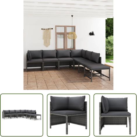 The Living Store Salon de jardin 7 pcs avec coussins Résine tressée Gris - Salon De Jardin - Mobilier De Jardin - Ensemble De Salon - Meubles De Jardin - Résine Tressée (1/5)