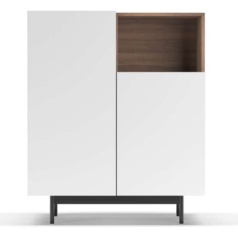 Mueble auxiliar modelo-602-1 acabado nogal/blanco, 110 cm (alto) x 90 cm (ancho) x 34 cm (prof.) (1/3)