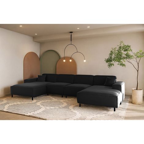 Wohnlandschaft Sofa U-Form GLORIA in Stoff Tiffani Schwarz