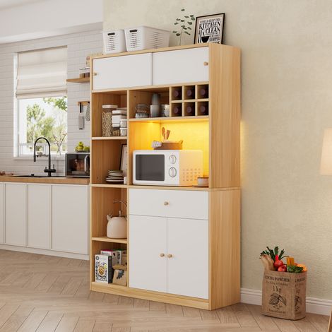 Sideboard 115 x 35 x 180 cm, verstellbare LED-Beleuchtung, Spanplatte, Natur und Weiß (1/5)
