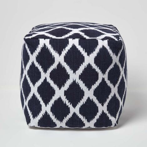 HOMESCAPES Pouf mit Ikat-Muster – Sitzwürfel blau-weiß, 40x40 cm