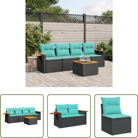 vidaXL Rattanmöbel - 5-tlg. Garten-Sofagarnitur mit Kissen Schwarz Poly Rattan (1/5)