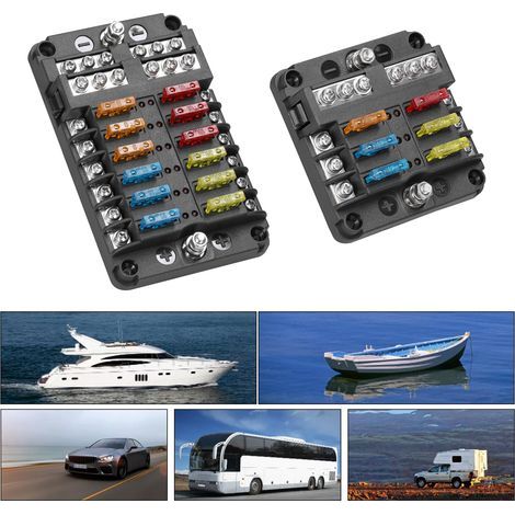 Fuse block box with positive and negative anodes, transparent cover, fuse holder with LED indicator for car, boat, remolded use, 6-way, 12-way optional (1/5)