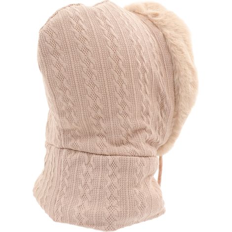 Cagoule polaire femme avec cache-col et masque intégrés - Équipement d'hiver pour équitation, ski et randonnée - Couleur beige (1/5)