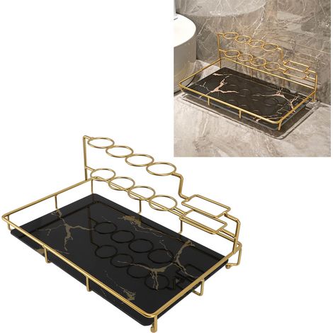 Accessoires de salle de bain, étagère de rangement pour lavabo, porte-brosses à dents, porte-brosses à dents de bureau, motif pierre noire. (1/5)