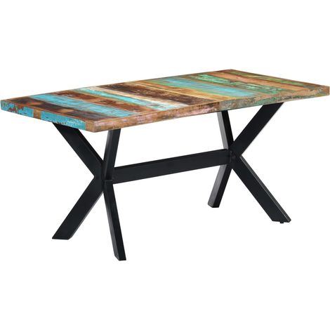 Table de salon salle à manger design 160x80x75cm bois de récupération massif (1/5)