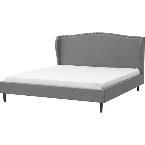 Cama doble tapizada gris 180 x 200 cm con somier y cabecero estilo glamour Colmar (1/5)