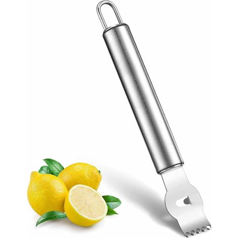 Zitronenreibe, Zitronenschäler mit Haken, Obstschäler aus Edelstahl, professionelles Werkzeug zum Schälen von Zitronen und Orangen für Küche, Gin, Cocktails, Bar und Käse