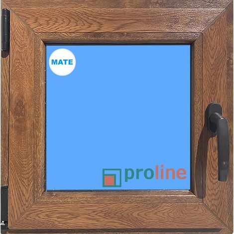 Ventana PVC 500x500 Roble Dorado Oscilobatiente Izquierda Vidrio Mate (1/4)
