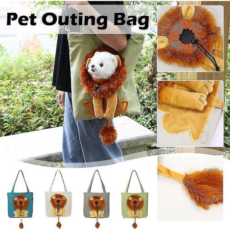 Schultertasche in Form eines kleinen Löwen für Katzen und Hunde, aus blauem Canvas.