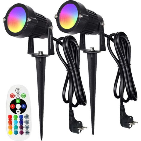 Spot LED RGB - 6 W - 600 Lm - Angle D'éclairage 90° - IP65 - Pour Extérieur Jardin Clôture Allée - Lot De 2 (1/5)