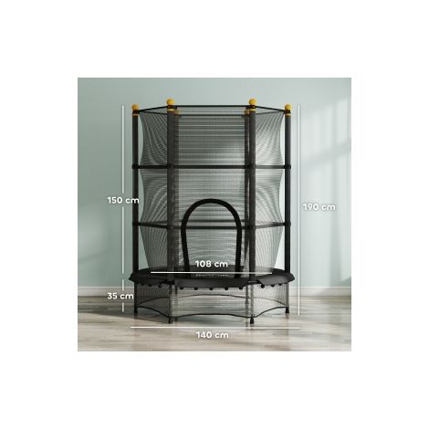 Trampoline enfant noir Ø140 cm en acier et plastique avec filet de sécurité et charge jusqu à 50 kg pour intérieur et jardin (1/5)