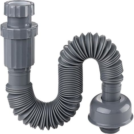 Tuyau de vidange flexible en plastique pour lavabo de salle de bain, compatible avec les drains de 1-1/4", gris, rétractable, 13-35 pouces (1/4)