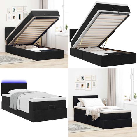 vidaXL Ottoman-Bett mit Matratze & LEDs Schwarz 90x200 cm Samt (1/5)