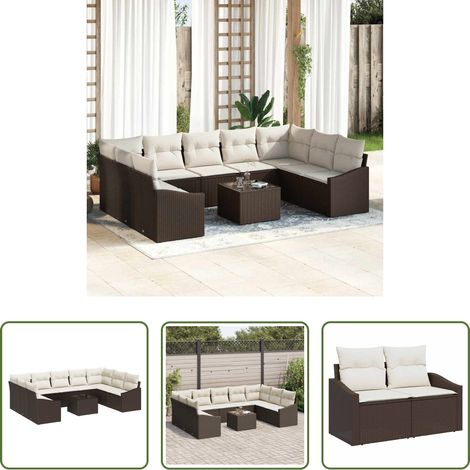 Poly-Rattan - Gartensofa-set mit Speicher Braun und Creme Poly-Rattan (1/5)