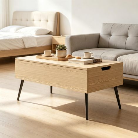 Table basse moderne multifonctionnelle avec plateau réglable en hauteur, table d'appoint polyvalente pour salon, table de chevet élégante (set de 1 pièce) (1/5)