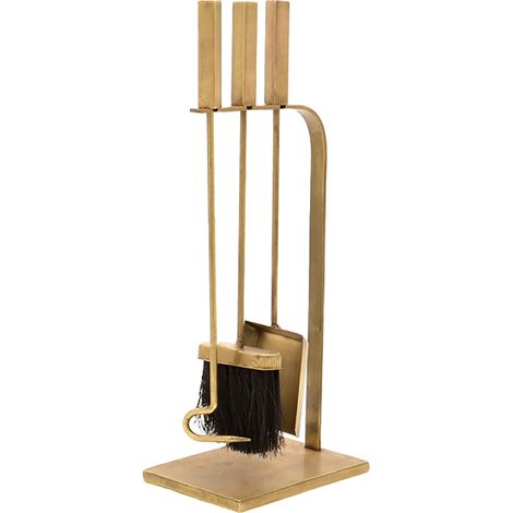 Fireside Companion Set Square - Iron - L15 x W20.5 x H50 cm - Brass