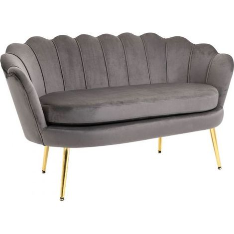 EASYCOMFORT Divano 2 Posti in Velluto e Gambe in Metallo, Arredamento Vintage Casa e Ufficio, 133x63x75cm Grigio