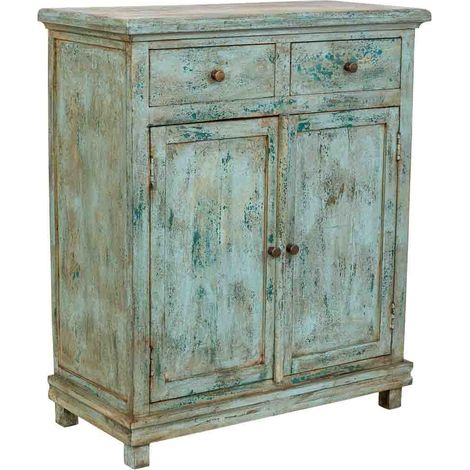 Recibidor de madera artesanal turquesa 85x40x100h cm