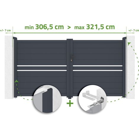 Portail battant ajustable en largeur CIMONE 3m H.160cm Aluminium Gris Anthracite (1/4)