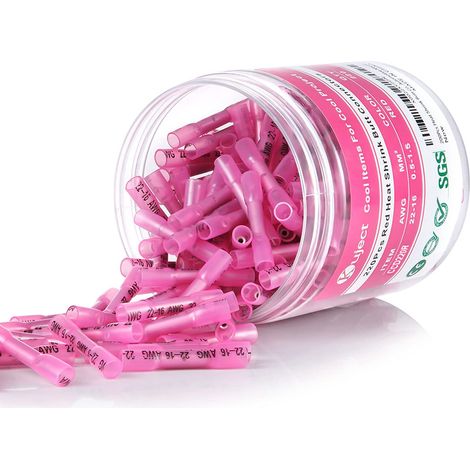 220 Stück rote Schrumpfverbinder 22–16 AWG, verzinnte elektrische Crimpdrahtverbinder aus Kupfer, isoliert, wasserdicht für Automobile, Marine, Stereo (1/5)