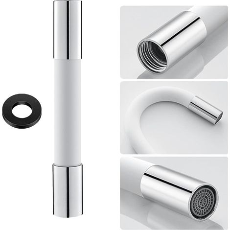 GROOFOO Tuyau d'extension de robinet de forme universelle avec bulleur de filtre (avec joint d'étanchéité) Rotation à 360°, 20cm Blanc (1/4)
