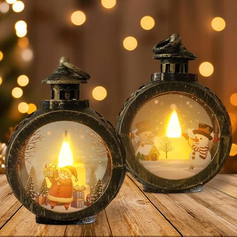 Lot de 2 Lanternes de Noël avec Éclairage LED Chaud Blanc pour Décoration Intérieure et Extérieure Fête Maison Jardin - AUTRES (1/3)