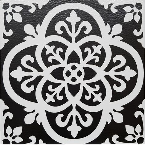 FloorPops Gothic Pack Of 10 Peel & Stick Vinyl Floor Tiles Black White Pattern (1/4)