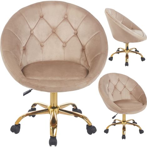 Elegante poltrona girevole in velluto su ruote RUNDO beige JUMIhome