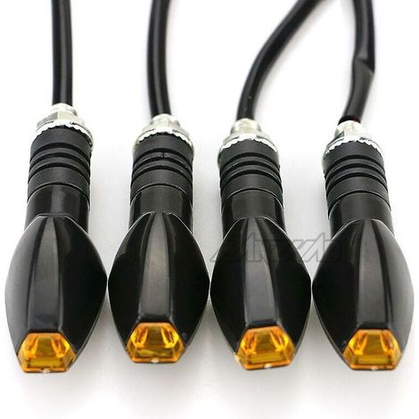 Juego de 4 intermitentes LED universales para motocicleta, luces indicadoras largas y cortas, color ámbar, accesorios -Crezuo (1/4)