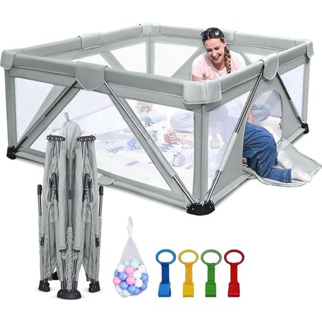 Baby Playpen Pliable Grande Cour de Jeu pour Enfants avec Portail, Utilisable en Intérieur et Extérieur (Gris Froid, 120 x 120 x 68 cm) (1/5)
