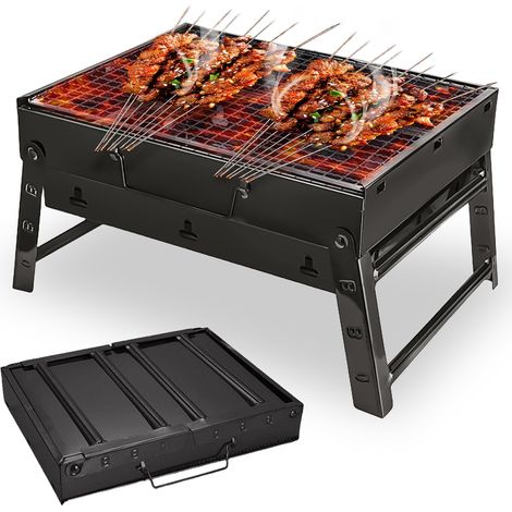 Charcoal BBQ Folding Camping Barbecue Small 35 x 27 x 20 cm Portable Stainless Steel for Picnic, Patio, Camping, Travel, Garden, Party (1/5)