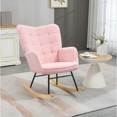 Sillón balancín 98x71x101 cm rosa en poliéster con respaldo alto y base de madera (1/5)